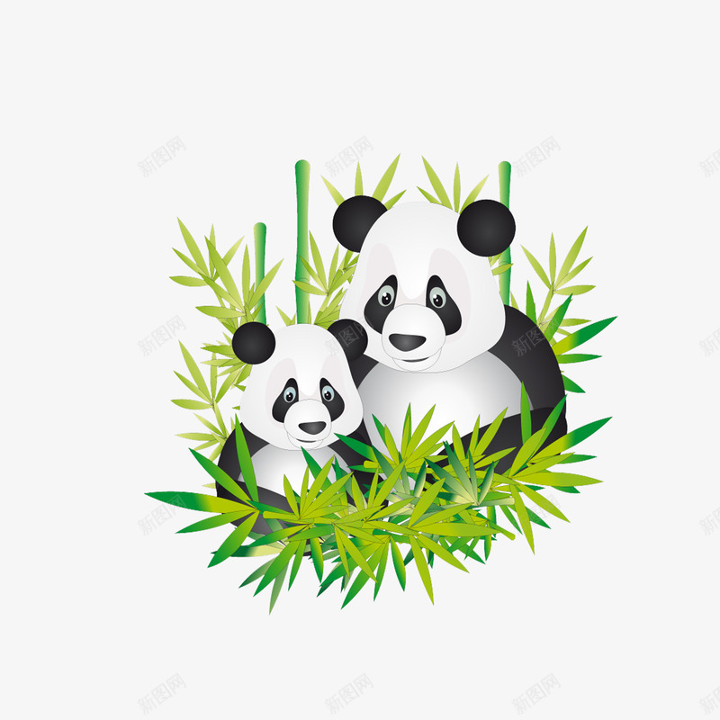 可爱熊猫母子png免抠素材_88icon https://88icon.com 动物 植物 熊猫 竹子 青翠