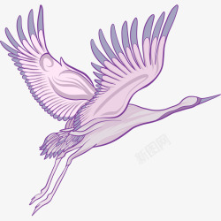 手绘紫色仙鹤展翅飞行插画矢量图素材