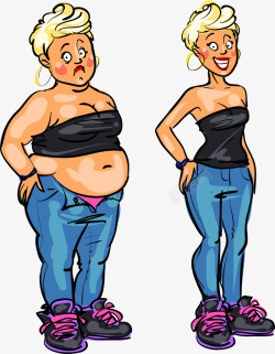 肥胖瘦身减肥美女矢量图高清图片