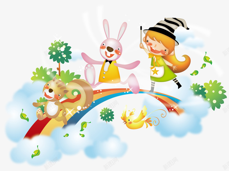小伙伴过彩虹桥png免抠素材_88icon https://88icon.com 可爱 小伙伴 小兔子 彩虹
