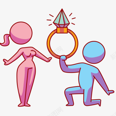 粉色春天男士向女士求婚卡通插画图标图标