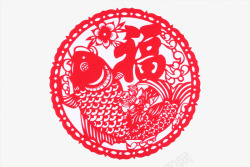 中国风红色鱼剪纸图素材