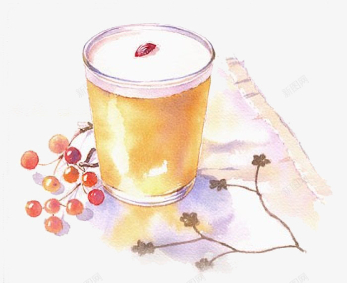 奶茶与植物png免抠素材_88icon https://88icon.com 奶茶 植物 水彩 水彩奶茶 玻璃杯 红色果实 色彩手绘