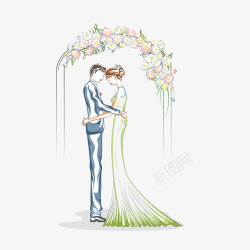 新人婚礼卡通手绘新人情侣插画高清图片