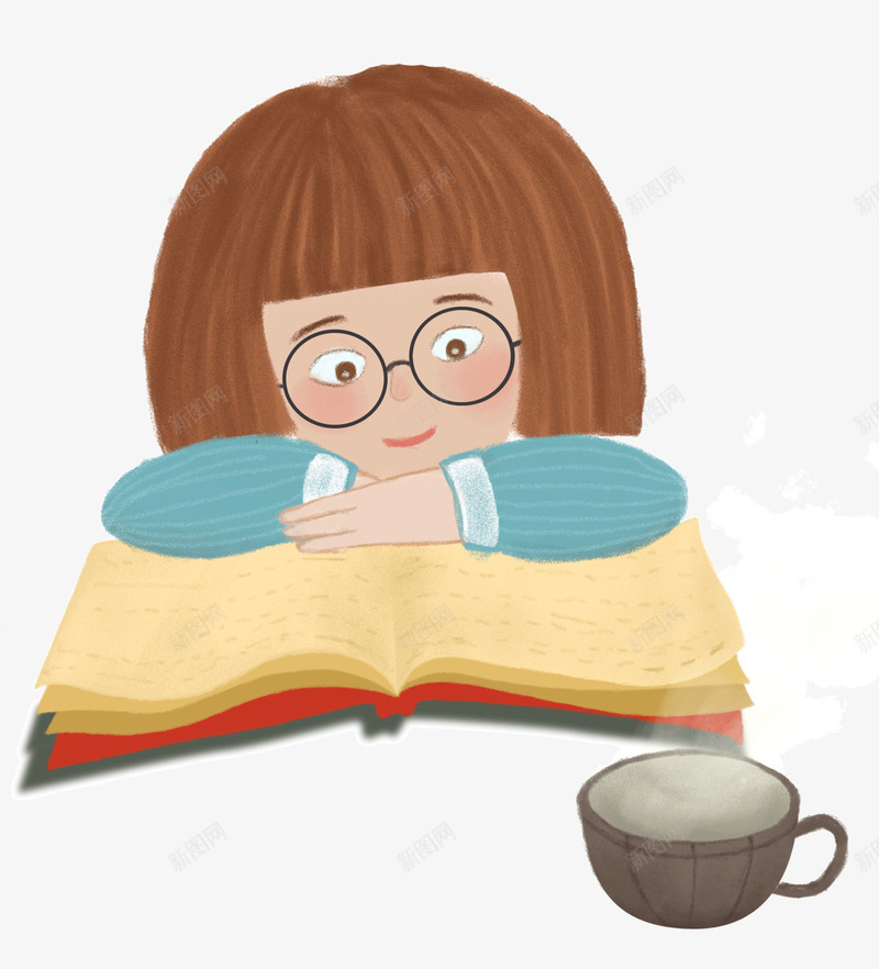 卡通手绘插画读书思考的学生咖啡psd免抠素材_88icon https://88icon.com 卡通 咖啡 国际儿童读书日 思考的学生 手绘 插画 看书 读书 阅读