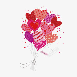 五彩心形气球插画情人节手绘卡通心形气球高清图片