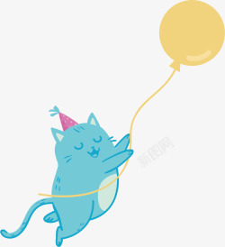 蓝色的小猫在玩气球矢量图素材