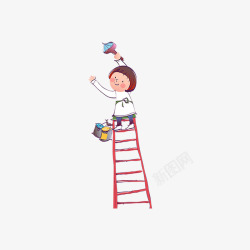爬楼爬楼梯粉刷的孩子人物高清图片