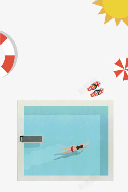 游泳池海报卡通手绘游泳池插画高清图片