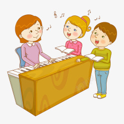 微笑着弹钢琴音乐课插画高清图片