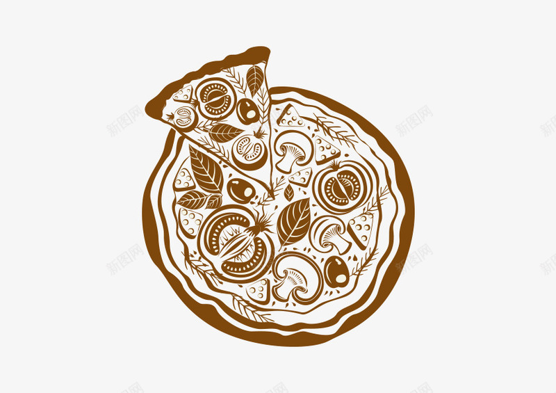 披萨线稿矢量图ai免抠素材_88icon https://88icon.com 披萨 插画 褐色 食物 矢量图