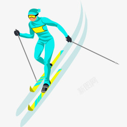 双板滑雪手绘卡通人物健身运动员高清图片