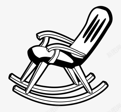 手绘线画黑色线条勾画的摇椅图标图标