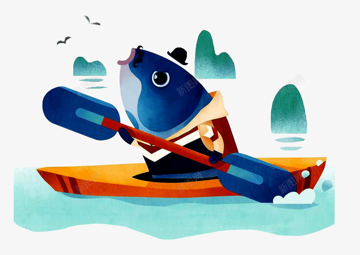 仰头着头划船的鱼先生psd免抠素材_88icon https://88icon.com 划船 创意 创新 动物 山 比赛 水墨划船 海鸥 船桨 鱼