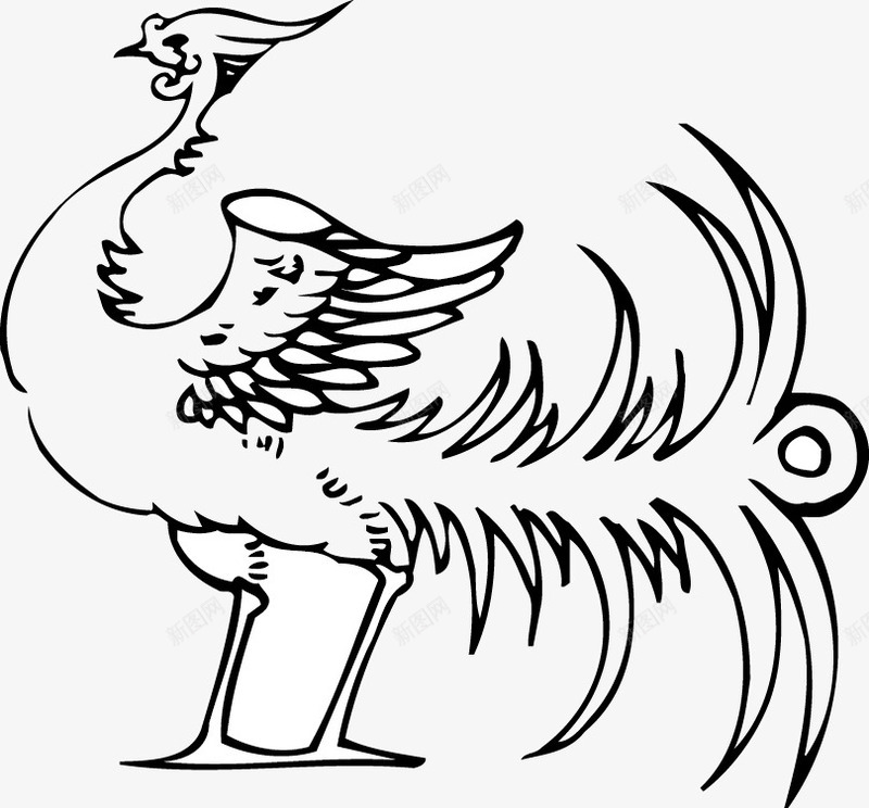 凤舞中国风线稿png免抠素材_88icon https://88icon.com 中国风 凤凰 凤雏 线稿