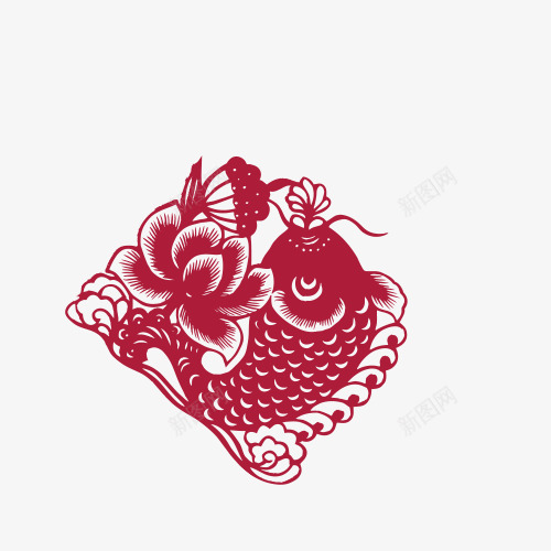 剪纸png免抠素材_88icon https://88icon.com 剪纸 年年有鱼 春节 贴纸