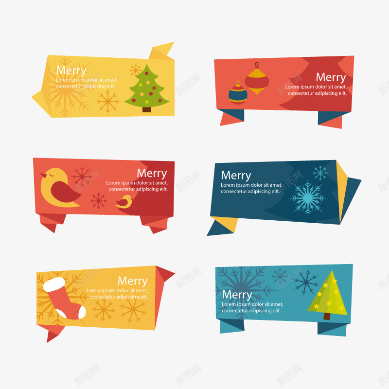 圣诞节折纸标签矢量图ai免抠素材_88icon https://88icon.com 圣诞节 折纸 标签 矢量素材 矢量图