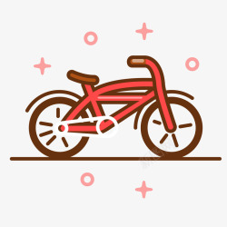 红色手绘线稿自行车元素矢量图素材