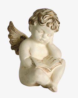 看书的天使小孩雕塑素材