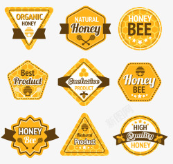 手绘黄色蜂蜜标签矢量图素材