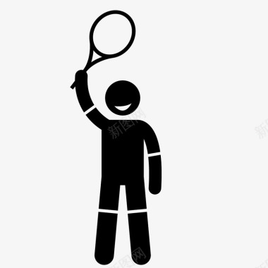 手绘黑色打网球人物图标图标