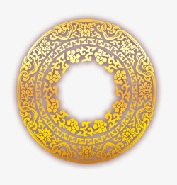 圆形黄色镂空花纹素材