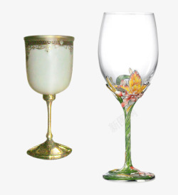白色金边酒杯透明高脚杯素材