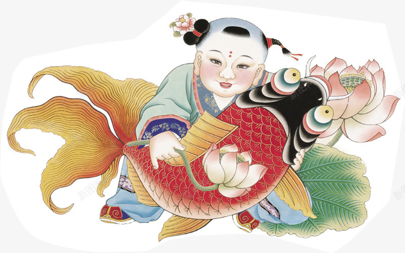 手绘年年有余年画娃娃造型png免抠素材_88icon https://88icon.com 娃娃 年年 年画 有余 造型