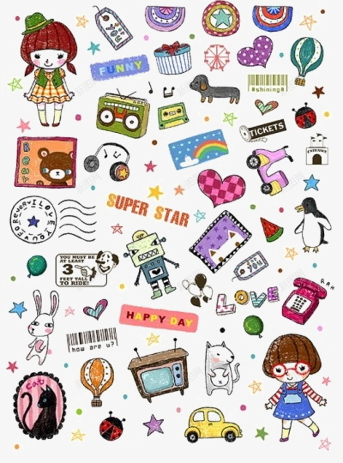 韩国可爱贴纸png免抠素材_88icon https://88icon.com 促销标签 卡通动物 邮票
