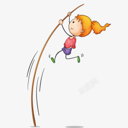 撑杆跳比赛手绘卡通小女孩撑杆跳高清图片