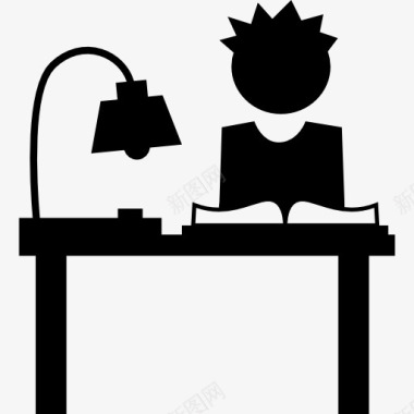 学生学习在他的书桌上有灯和一本书图标图标