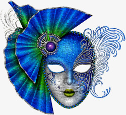 蓝色舞会假面镂空蝴蝶折扇装饰素材