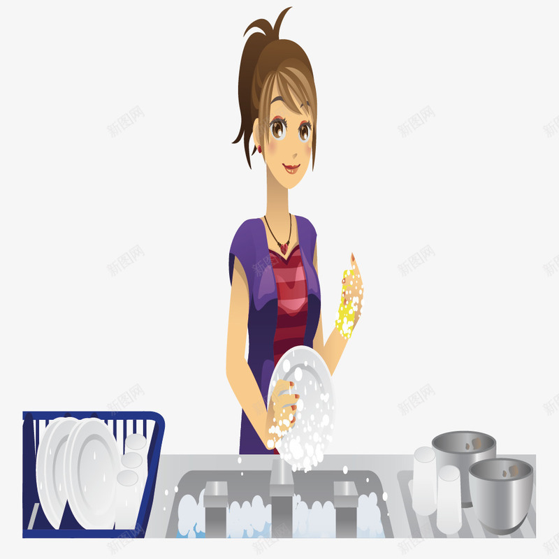 洗餐具的女人png免抠素材_88icon https://88icon.com 家务 家居生活 家庭主妇
