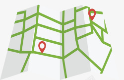 绿色旅游地图绿色线条折纸地图矢量图高清图片