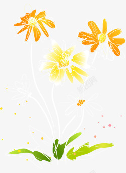卡通手绘黄色花朵白色线稿矢量图素材