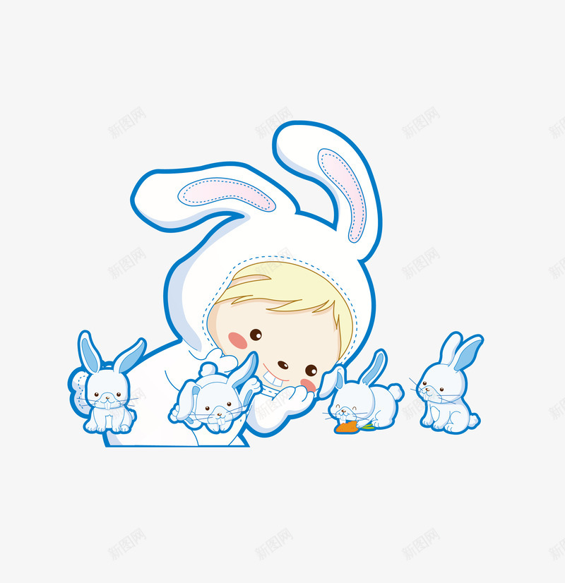 创意可爱的小白兔卡通贴纸png免抠素材_88icon https://88icon.com 创意 卡通 可爱 白兔