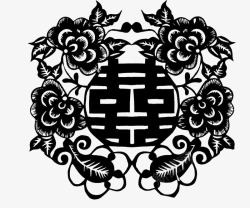 中国风双喜传统文化镂空剪纸素材