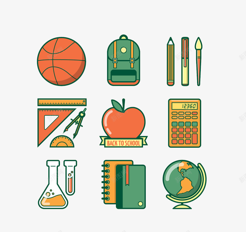 学习用品矢量图ai免抠素材_88icon https://88icon.com 学习用品 扁平化 文具 矢量图