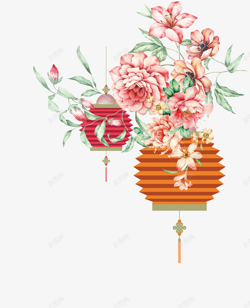 鲜艳的花png免抠素材_88icon https://88icon.com 中国节 叶子 折子灯 灯笼