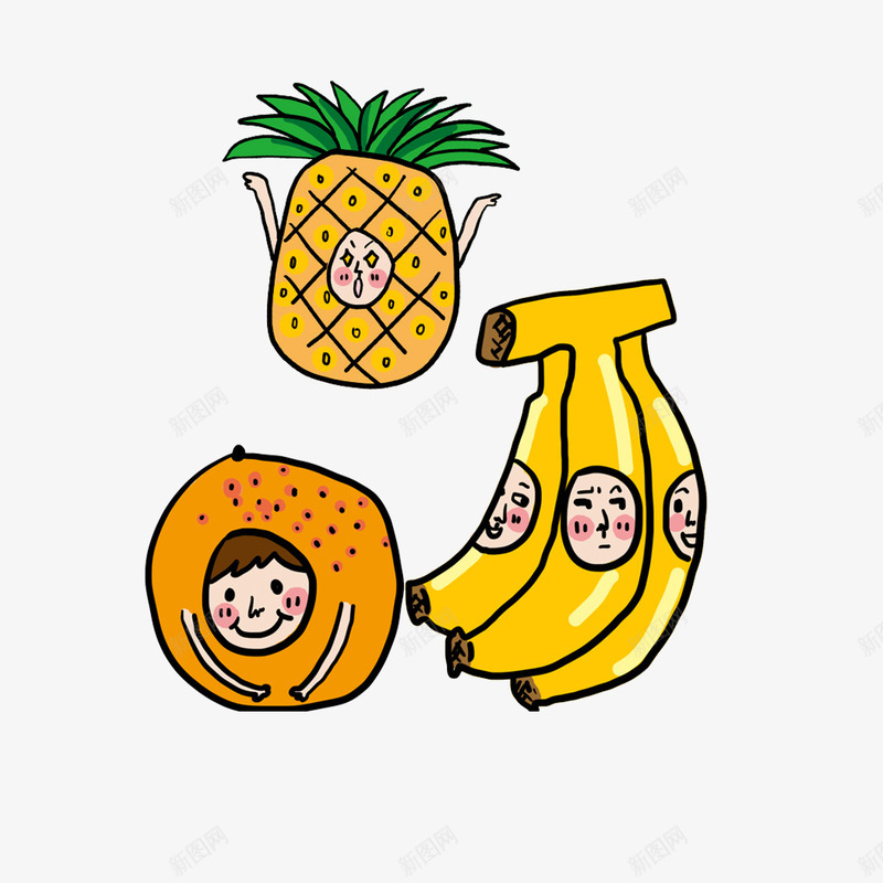 黄色卡通水果png免抠素材_88icon https://88icon.com 卡通 橘子 菠萝 香蕉