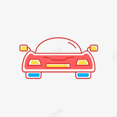 汽车轮廓红色手绘线稿汽车元素矢量图图标图标
