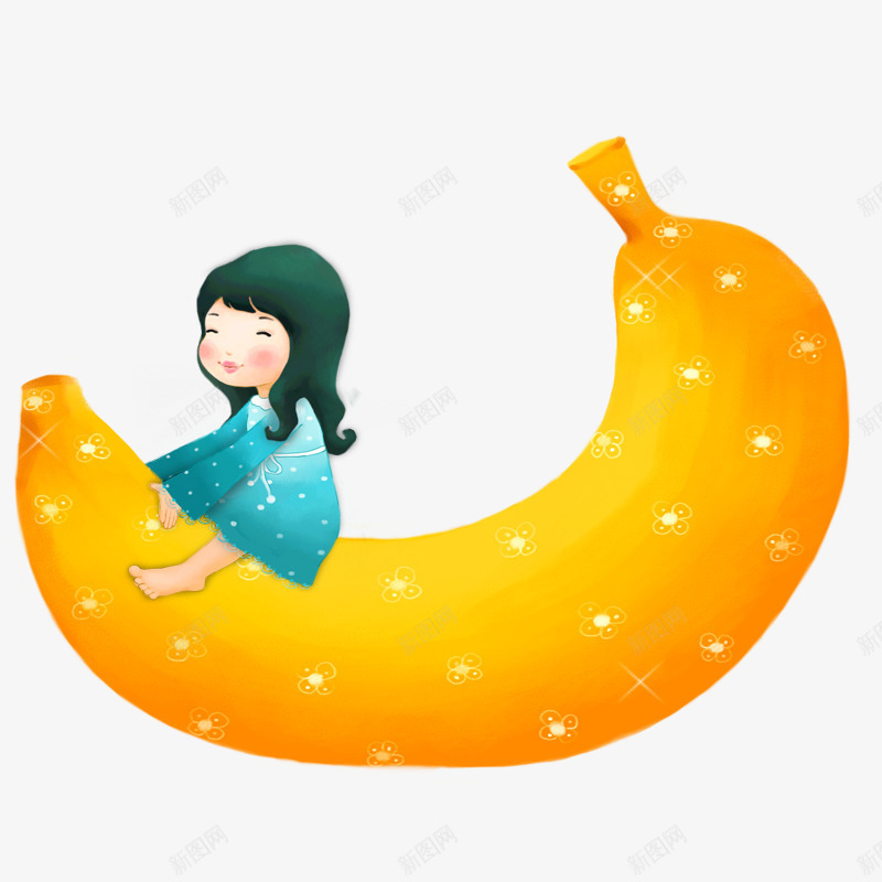 坐在香蕉上的女孩png免抠素材_88icon https://88icon.com 儿童节素材 卡通素材 小女孩 香蕉