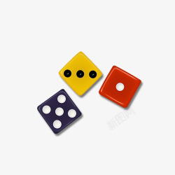 三个不同颜色的骰子素材