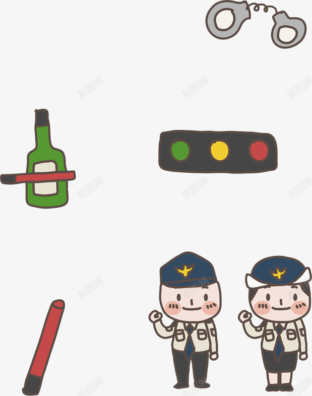 交通警察png免抠素材_88icon https://88icon.com 为人民服务 交通警察 交通警察卡通 手绘 手铐 扳手 红绿灯 设施