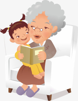 教孙女读书家庭读书的俩人矢量图高清图片