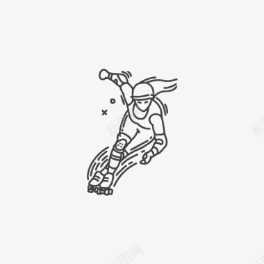 线描熘冰人物线描卡通黑色溜冰女人图标图标