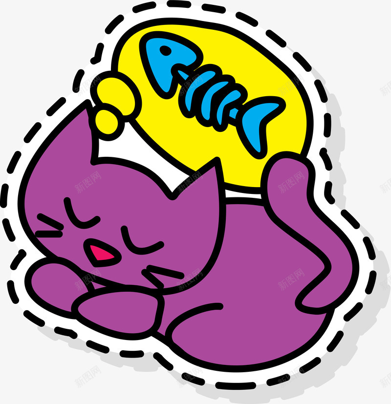 卡通手绘猫咪png免抠素材_88icon https://88icon.com 卡通 可爱标签 彩色贴纸 手绘 猫咪 矢量图案 紫色