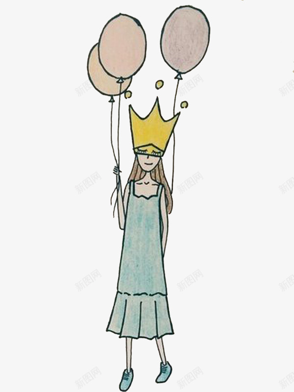手绘气球女孩png免抠素材_88icon https://88icon.com 做自己的女王 卡通手绘 后冠 女孩 恬静 气球 漫画