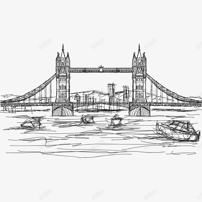 手绘线稿伦敦大桥png免抠素材_88icon https://88icon.com 世界遗产 伦敦大桥 手绘 线稿