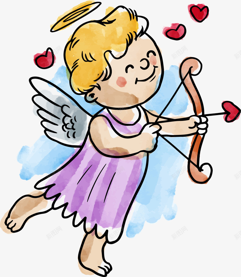 水墨小天使装饰png免抠素材_88icon https://88icon.com 天使 弓箭 情人节 水墨 装饰